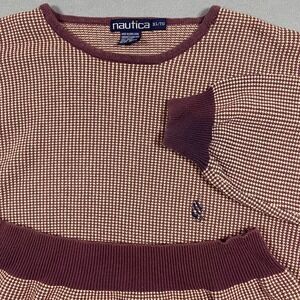 Vintage Nautica Mens XL Burgundy Cotton Micro Knit‎ Crewneck Sweater Long Sleeve